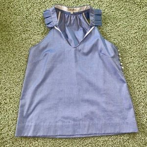 Cortland Park pleated collar chambray blouse